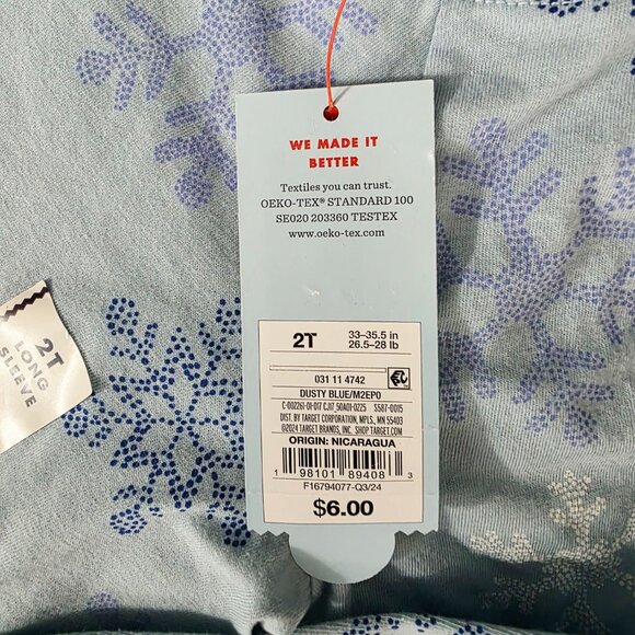 NWT Toddler's Cat & Jack Long Sleeve Tee, Snowflake Design, 2T - Picture 2 of 4